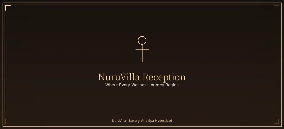 NuruVilla villa spa reception in Hyderabad with gold accents and warm amber lighting